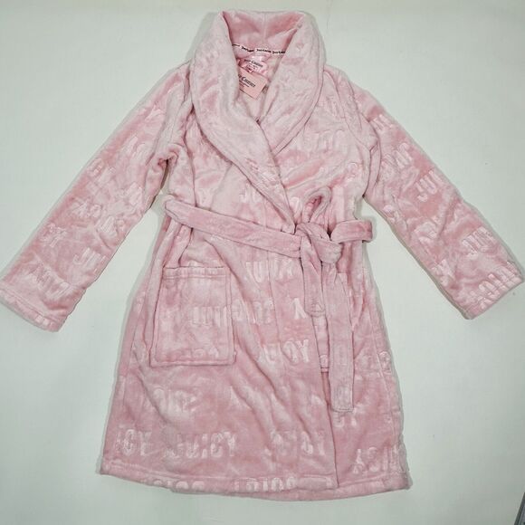 Juicy Couture Light Pink Embossed Logo Belted Plush Robe Size S/M NWT - Picture 5 of 8